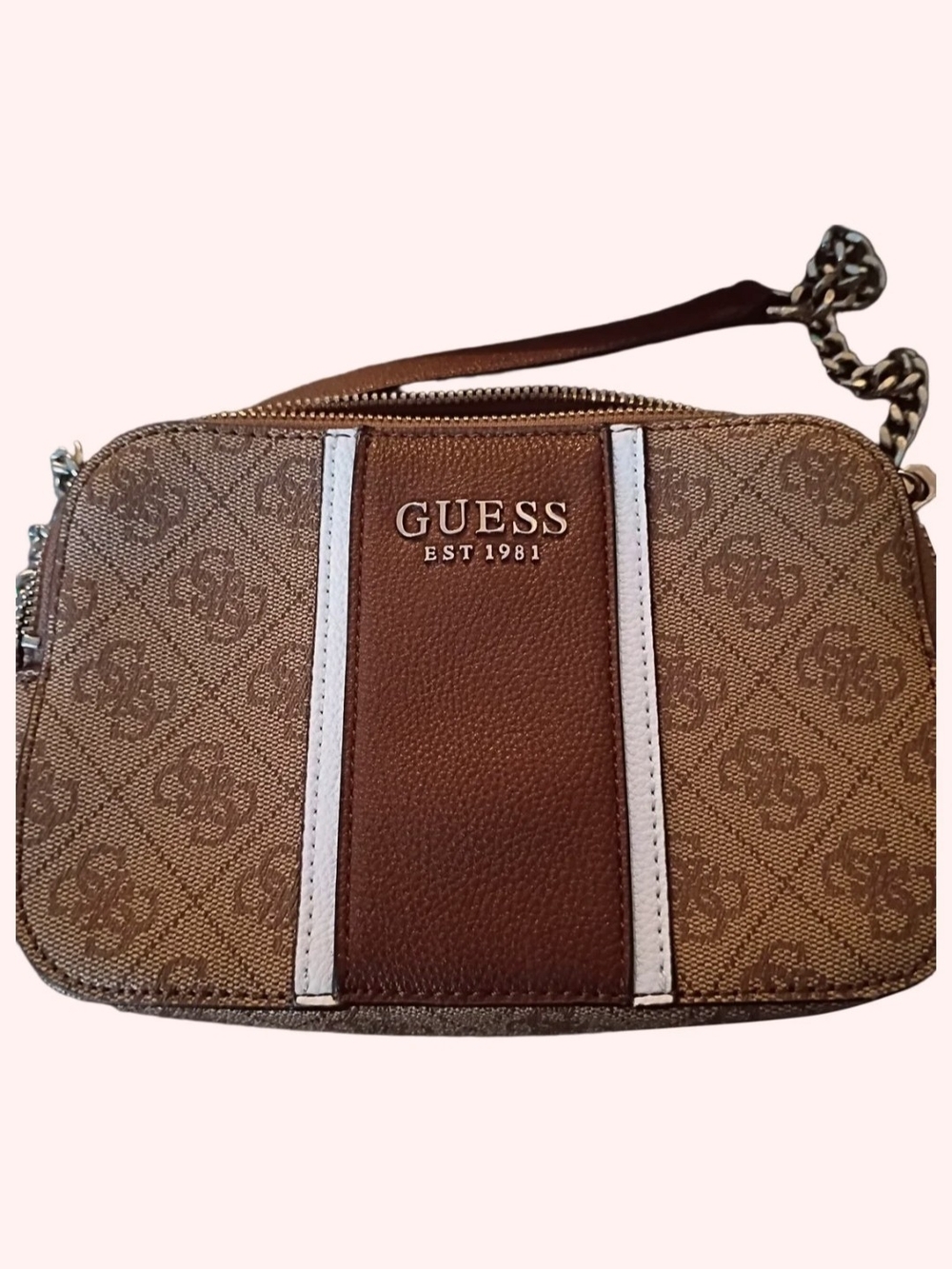 GUESS Brown Logo Crossbody with White Trim Accents